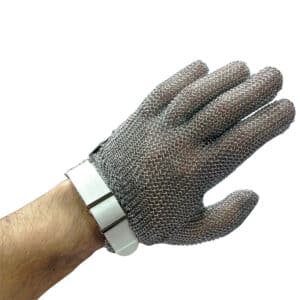 Luva de malha de aço inoxidável reversível com correia