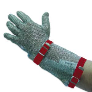 Luva de malha de aço inoxidável reversível com correia e punho
